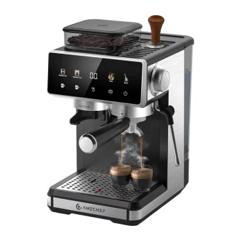 Amzchef CE-CM5560-SV Espresso Machine with Grinder, Silver