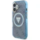 Guess IML Metal Glitter 4G Circle Triangle MagSafe Case for iPhone 16, Blue