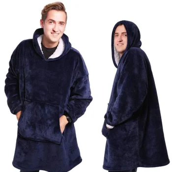 Warm Oversized Hoodie Blanket 2-in-1 Fluffy Sweatshirt, Navy Blue