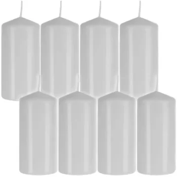 Iso Trade Pillar Candles, White, 10x5 cm, 8 pcs