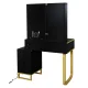 Dressing Table with LED Mirror, Cabinet and Stool, Black and Gold