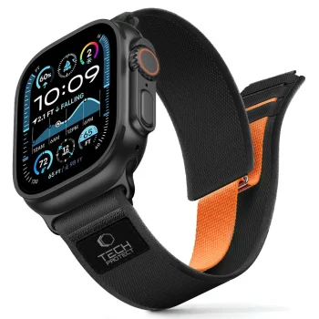 Tech-Protect Nylon Elite dirželis Apple Watch 44 / 45 / 46 / 49 mm, juodas / oranžinis