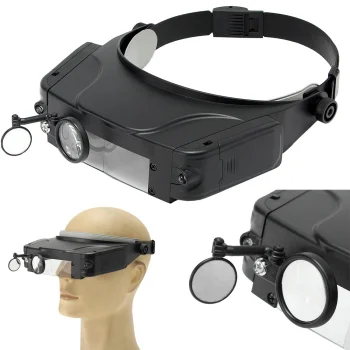 Headband Magnifier with LED Light 1.5x-11x, Black