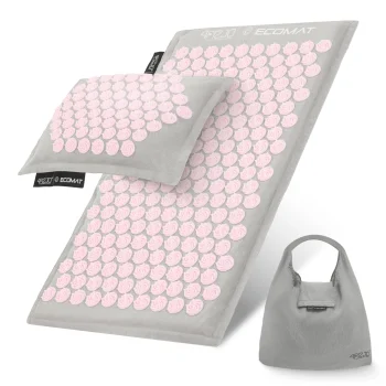 4FIZJO ECO Acupressure Mat with Pillow and Bag, Grey/Pink