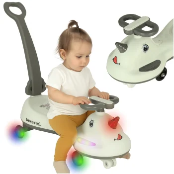 Swing Fix S1 Gravity Ride-On Car with LED Wheels and Handle, Grey