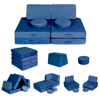 ECOTOYS Kids Modular Play Couch with 8 Soft Foam Cushions, Blue