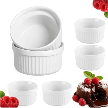 Ruhhy 00025705 Heat-Resistant Ceramic Ramekins, 6 Pcs, White