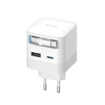 Cuktech AD653W 67W GaN Wall Charger with Retractable USB-C Cable - White