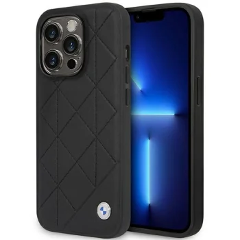 BMW Leather Quilted Case for iPhone 14 Pro, Black