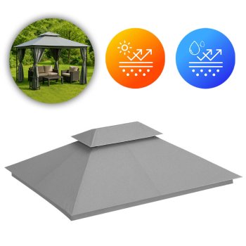 3x4m Gazebo Replacement Canopy Waterproof Vented Top Cover MultiGarden, Grey