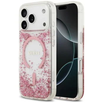 Guess Resin Bottom Glitter MagSafe Case for iPhone 18 Pro Max / 17 Pro Max, Pink