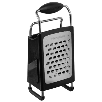 Microplane 4-Sided Box Grater, fine/extra coarse/ribbon/slicer, Black/Silver