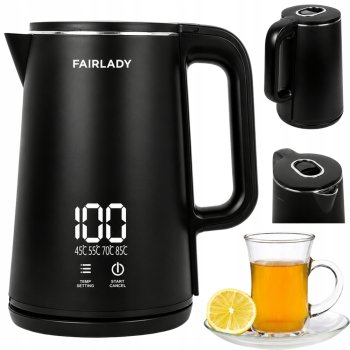 Electric Kettle 1500W with Temperature Control and LED Panel, 1.9L, Black