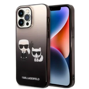 Karl Lagerfeld Ikonik Karl & Choupette Case for iPhone 14 Pro, Black Gradient