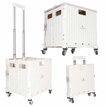 LUARO Folding Shopping and Transport Cart with Lid 45 L, 4 Wheels, White