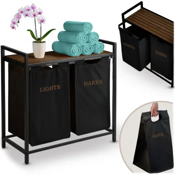 Massido Dual Compartment Laundry Basket with Shelf, 80 L