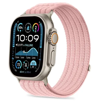 Laikrodžio dirželis Tech-Protect Nylon Sport, skirtas Apple Watch (44/45/46/49 mm), šviesiai rožinis
