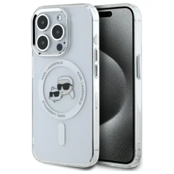 Karl Lagerfeld iPhone 15 Pro Max Case IML Metal Karl&Choupette MagSafe, White