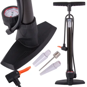 Universal foot pump with pressure gauge for car and bicycle tires