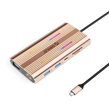 Orico XDR 12in1 RGB USB-C Docking Station PD 100W HDMI 4K VGA RJ45 SD microSD - Rose Gold
