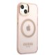 Apple iPhone 13 6.1\'\' Guess Gold Outline Translucent MagSafe Case Cover, Pink