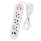 Maclean MCE394 W Power Strip, 3 Outlets + 3xUSB, 2500W, 1.5m, White