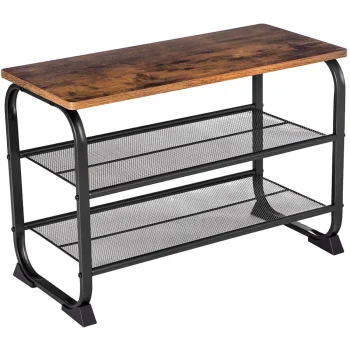 Industrial Shoe Bench with Seat and 2 Storage Shelves