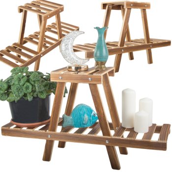 Standing wooden flower pot pots two-tier shelf