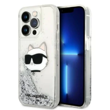 Karl Lagerfeld iPhone 14 Pro Case Liquid Glitter Choupette Silver