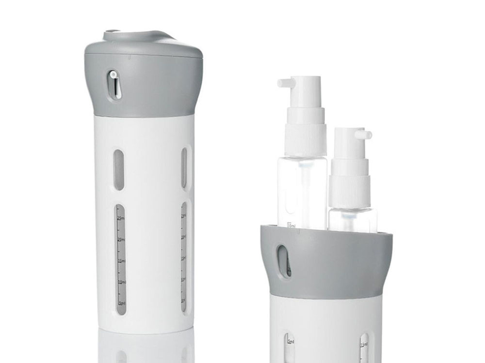 Travel Cosmetic Organizer with Liquid Dispenser – Pink or Grey