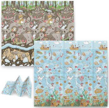 Nukido NK-340 Double-sided Foldable XPE Foam Play Mat Pad Rug for Kids, Ocean-Land, 200x180cm