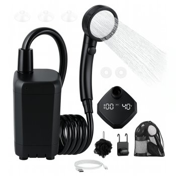 Portable Camping Shower Carruzzo Rechargeable Battery Pump for Outdoor Hiking Travel