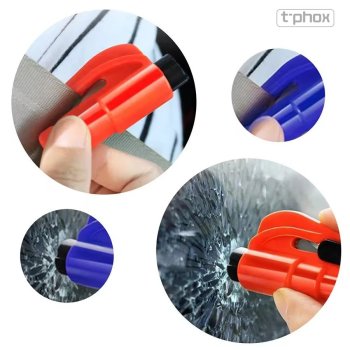 Car Safety Hammer T-Phox with Window Breaker and Seatbelt Cutter, Black