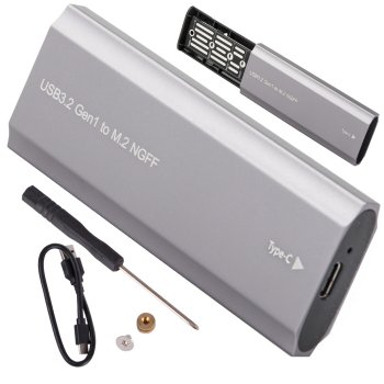 M.2 SATA NGFF SSD enclosure adapter, USB 3.1 & USB-C, 2230–2280 mm, silver