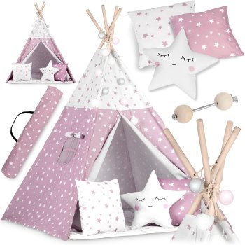 Nukido Children Tent Tipi with Lights, Pink stars