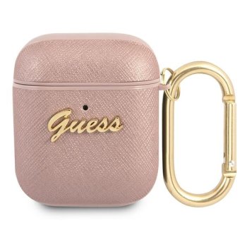 Guess AirPods 1 / 2 Case Saffiano Script Metal, Pink