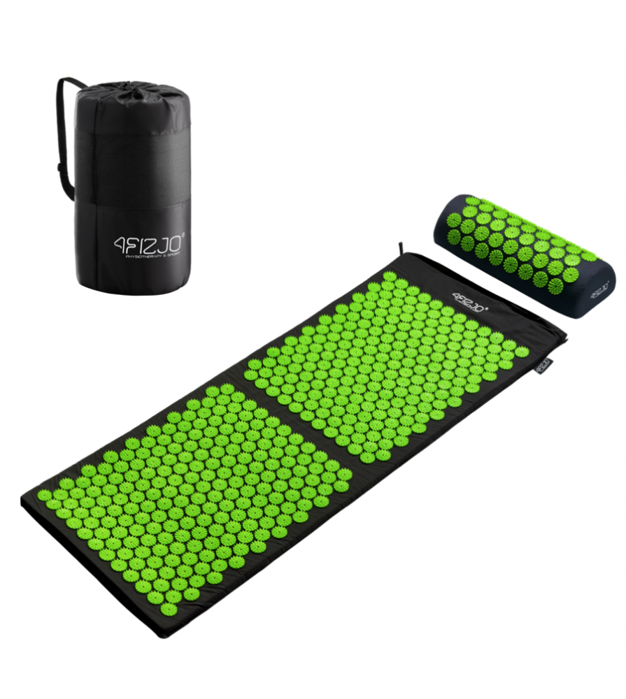 4Fizjo Acupressure Mat Acupuncture Massage Mat + Pillow, Black/Green