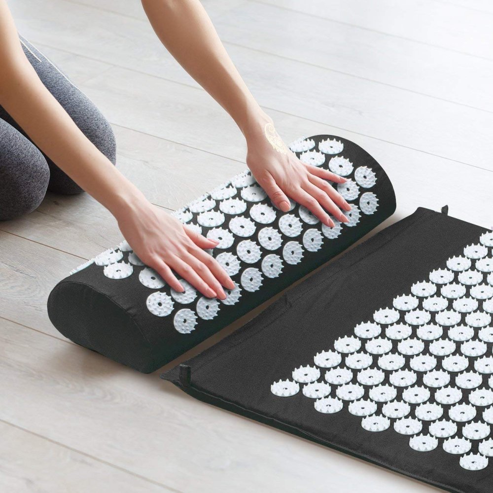 Acupressure Massage Mat + pillow (65x 40cm, Black) (2)