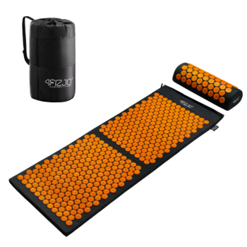 4Fizjo Acupressure mat acupuncture massage mat + Pillow 128 x 48cm,Black/Orange
