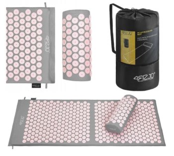 4Fizjo Acupressure Acupuncture Massage Mat Set with Pillow, 110x42 cm, Gray/Pink