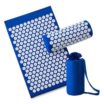 Acupressure Acupuncture Massage Mat and Pillow, Set (65 x 40cm, Blue)