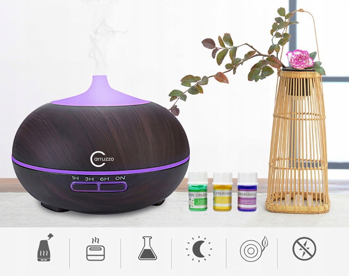Carruzzo Electric Ultrasonic Air Humidifier Diffuser with Remote Control and Essential Oils for Aromatherapy, 500 ml (3)