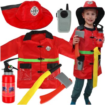 Kids Firefighter Costume Role Play Set with Walkie-Talkie for Ages 3-8