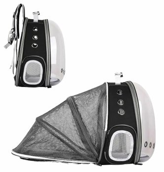 Folding Pet Cat Dog Travel Backpack Knapsack Rucksack Bag Case, 28-68x32x42cm, Black