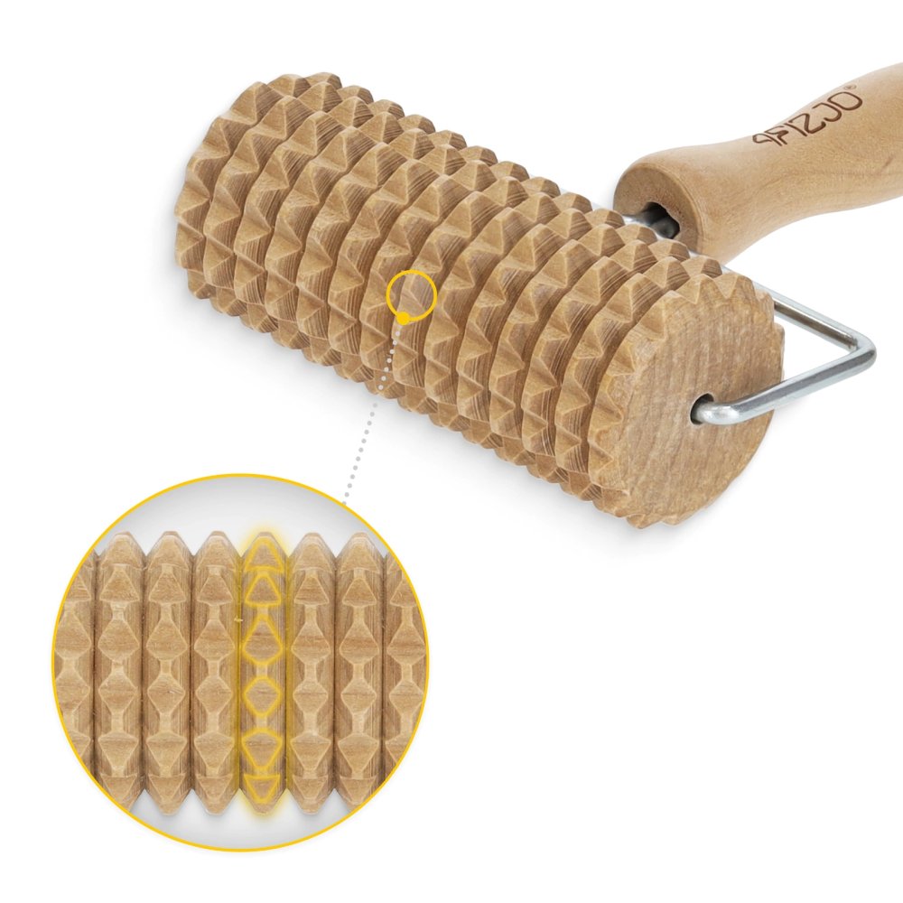 4FIZJO Wooden Body Massage Roller with Handle, Large, Brown (2)