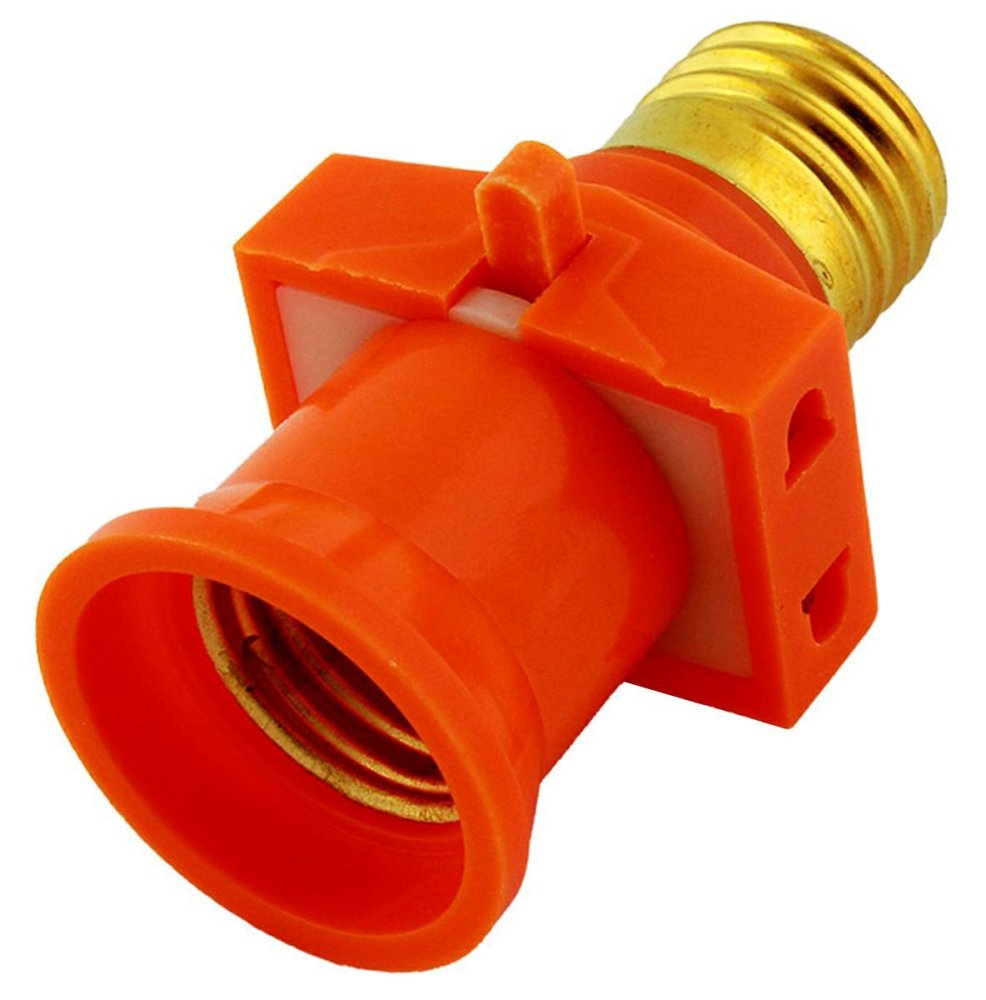 E27 Light Bulb Socket Adapter with 2 Outlets and Switch, Orange (1)