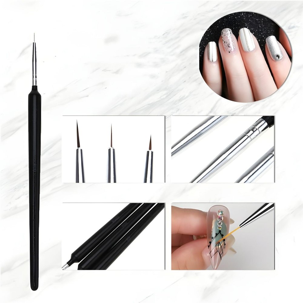 Nail Art Detailer Brushes Set, 3 pcs, Black (1)