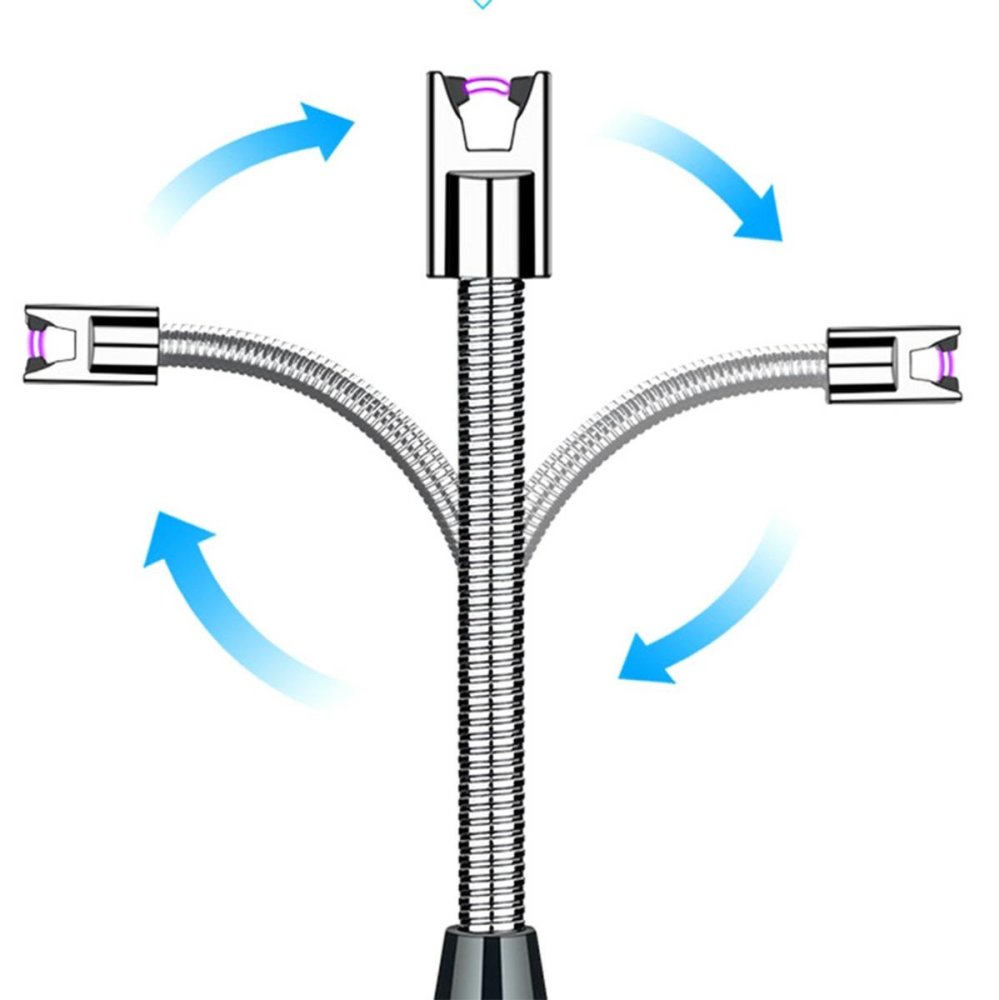 Rechargeable Electric Lighter USB with Flexible Neck for Candles and Fireplaces, black silver (3)