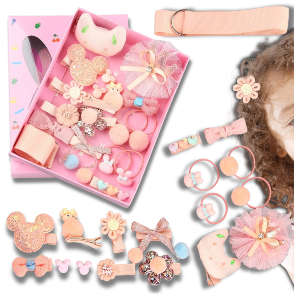 Girls Hair Accessories Set with Hair Clips and Ties in a Gift Box