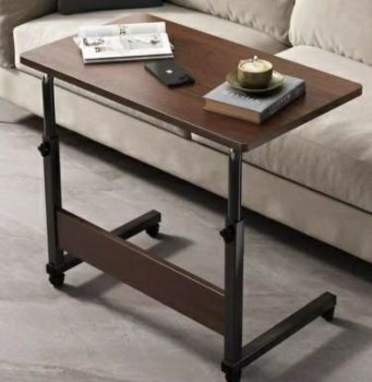 Adjustable Mobile Laptop Desk with Wheels 80x40cm, Dark Wood